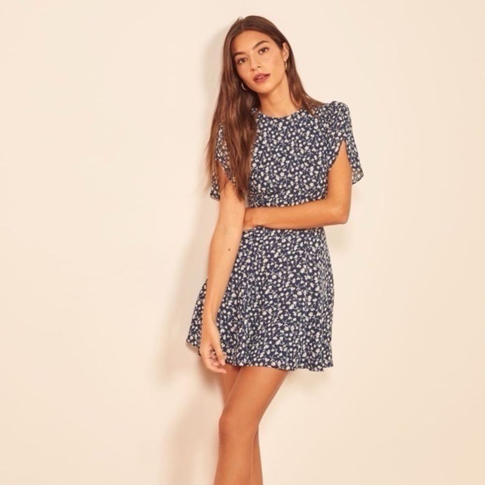 Reformation Beesley dress. Floral Blue Dress. size 0.